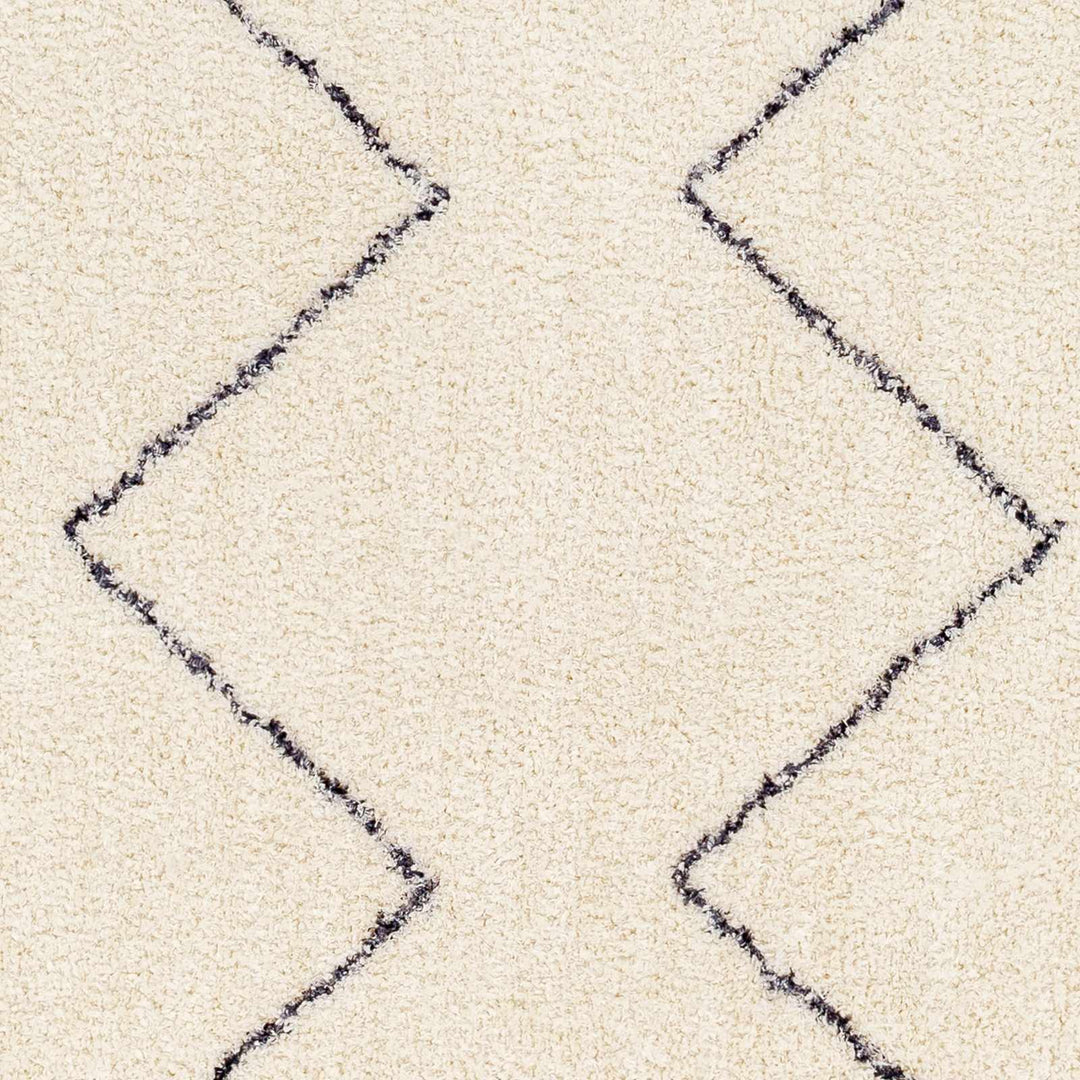 Modern Contemporary Moroccan Design Beige and Dark Purple High Pile Area Rug - The Rug Decor