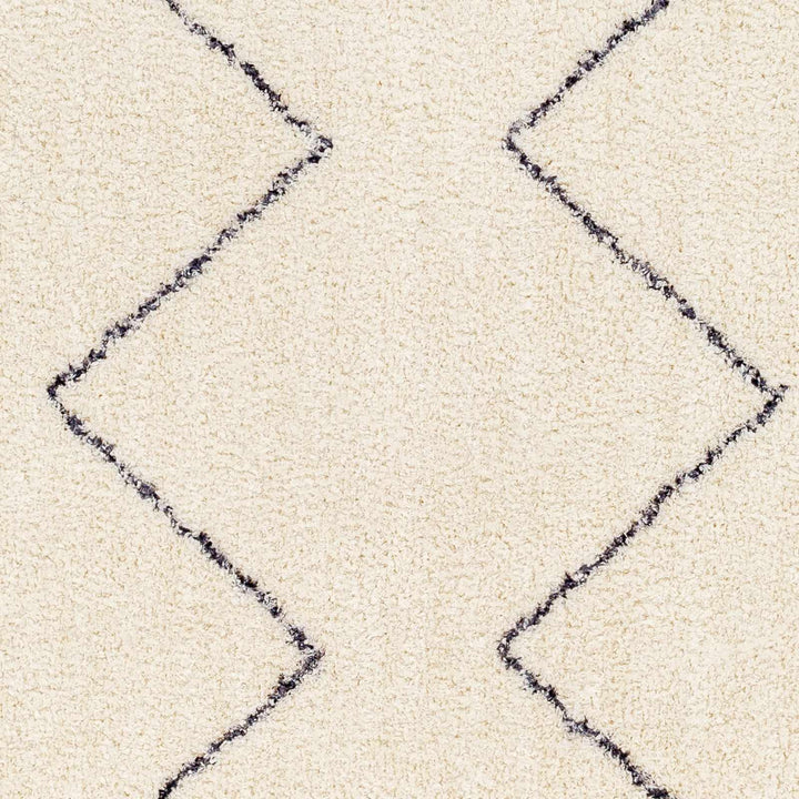 Modern Contemporary Moroccan Design Beige and Dark Purple High Pile Area Rug - The Rug Decor