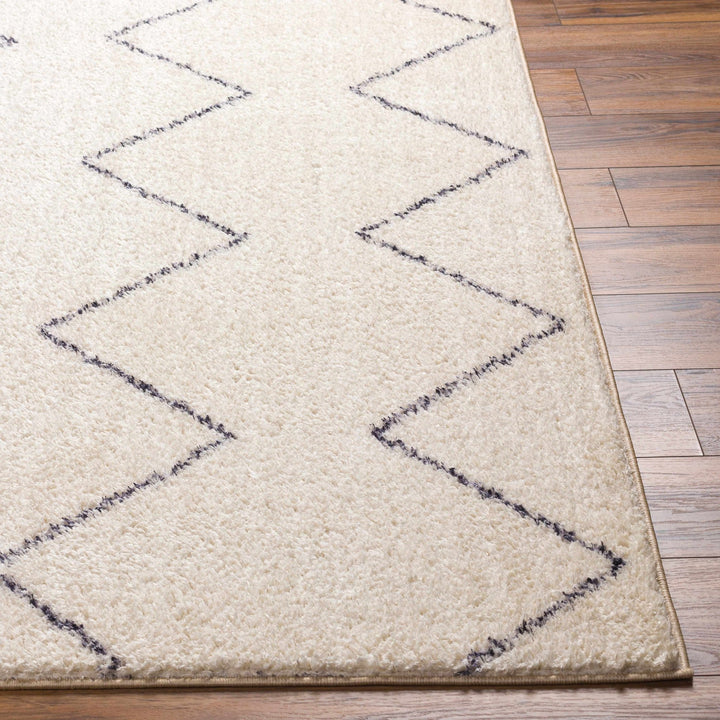 Modern Contemporary Moroccan Design Beige and Dark Purple High Pile Area Rug - The Rug Decor