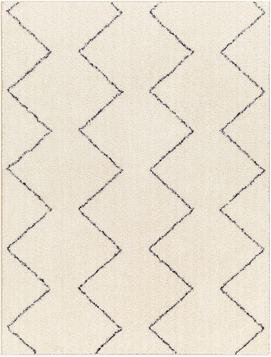 Modern Contemporary Moroccan Design Beige and Dark Purple High Pile Area Rug - The Rug Decor