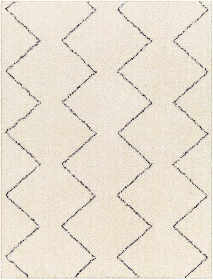 Modern Contemporary Moroccan Design Beige and Dark Purple High Pile Area Rug - The Rug Decor