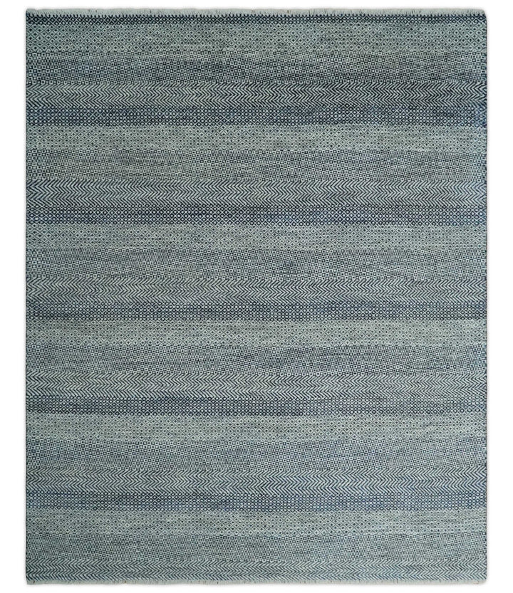 Modern Flatwoven 8x10 Tribal Blue, Ivory and Gray Wool Area Rug | TRDCP938810 - The Rug Decor