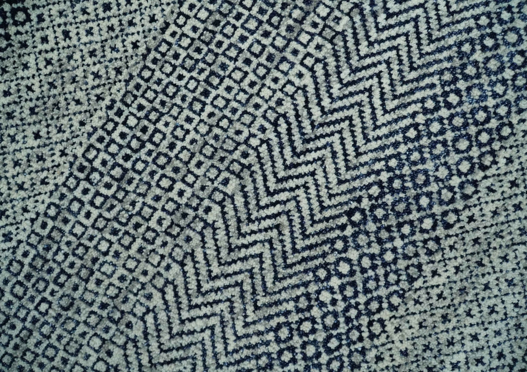 Modern Flatwoven 8x10 Tribal Blue, Ivory and Gray Wool Area Rug | TRDCP938810 - The Rug Decor