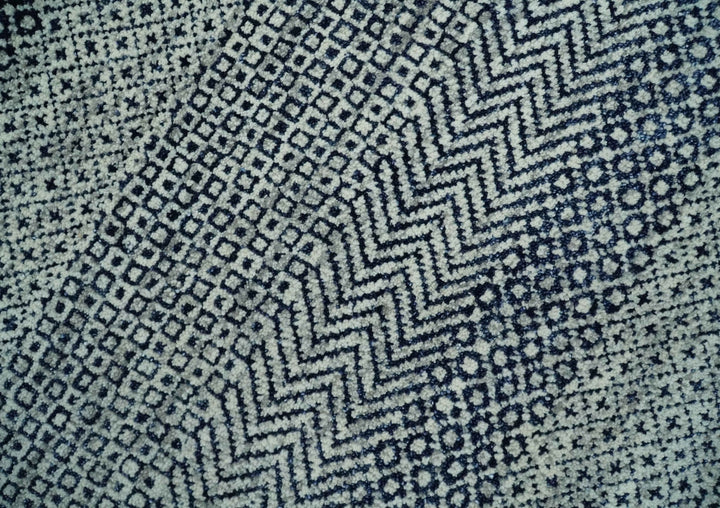 Modern Flatwoven 8x10 Tribal Blue, Ivory and Gray Wool Area Rug | TRDCP938810 - The Rug Decor