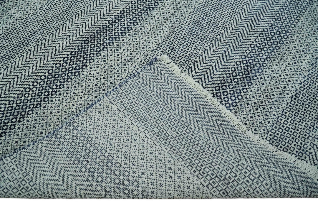 Modern Flatwoven 8x10 Tribal Blue, Ivory and Gray Wool Area Rug | TRDCP938810 - The Rug Decor