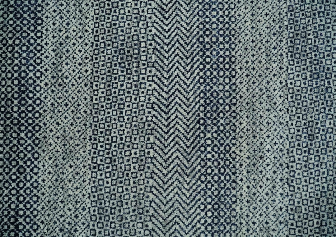Modern Flatwoven 8x10 Tribal Blue, Ivory and Gray Wool Area Rug | TRDCP938810 - The Rug Decor