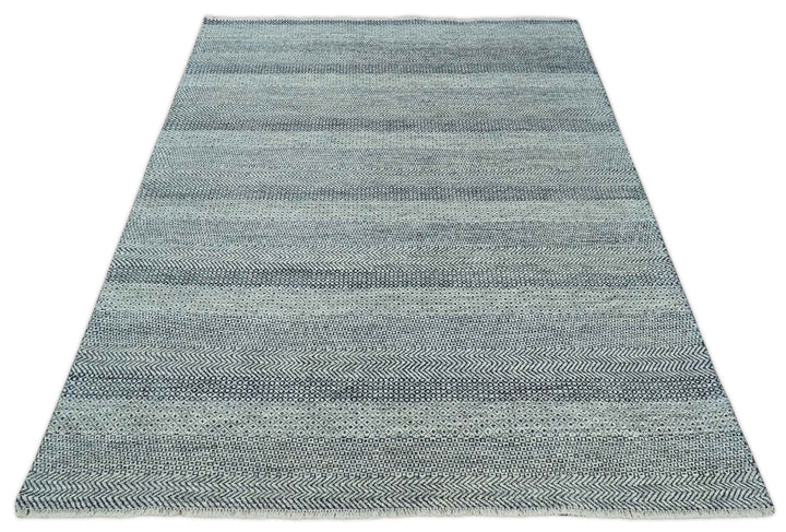 Modern Flatwoven 8x10 Tribal Blue, Ivory and Gray Wool Area Rug | TRDCP938810 - The Rug Decor