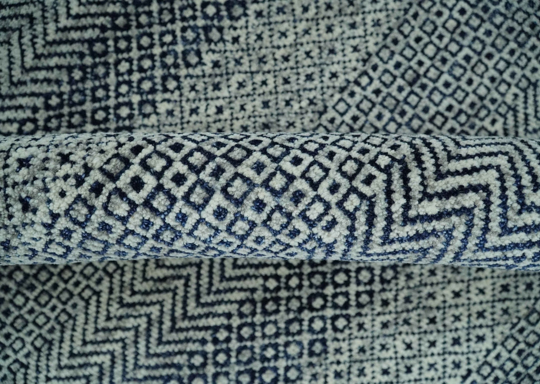 Modern Flatwoven 8x10 Tribal Blue, Ivory and Gray Wool Area Rug | TRDCP938810 - The Rug Decor