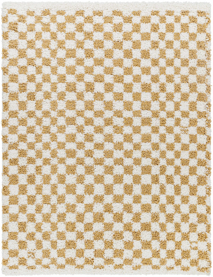 Modern Geometric checkered Plush Ivory Brown, White wool Area Rug - The Rug Decor