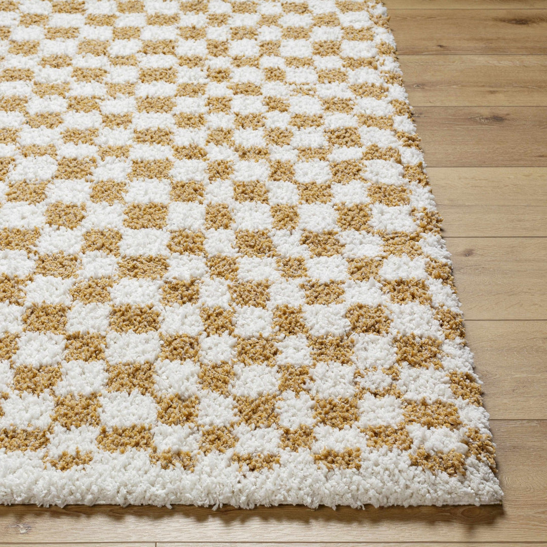 Modern Geometric checkered Plush Ivory Brown, White wool Area Rug - The Rug Decor