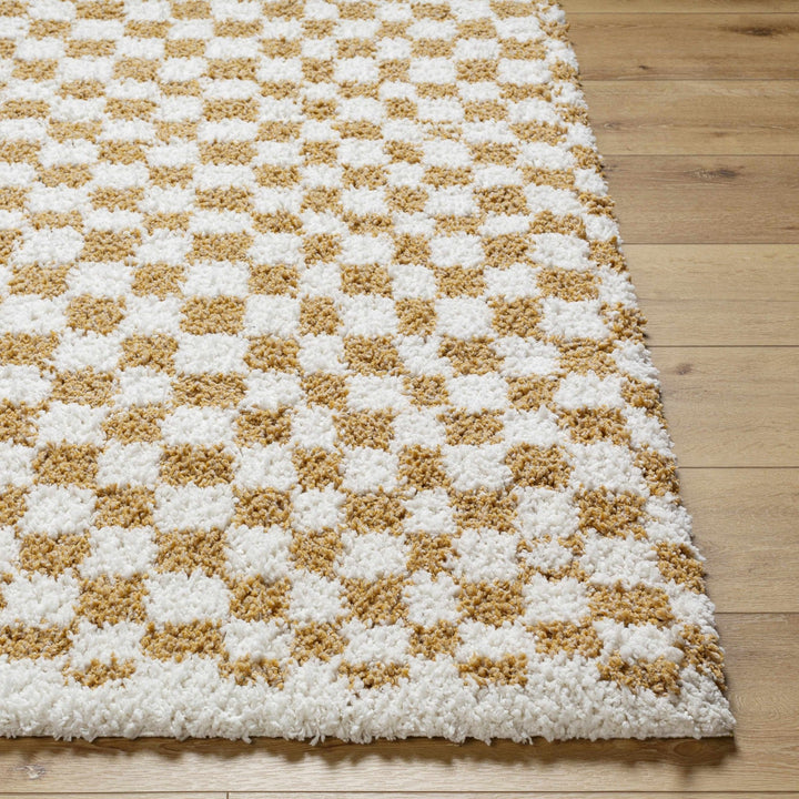 Modern Geometric checkered Plush Ivory Brown, White wool Area Rug - The Rug Decor