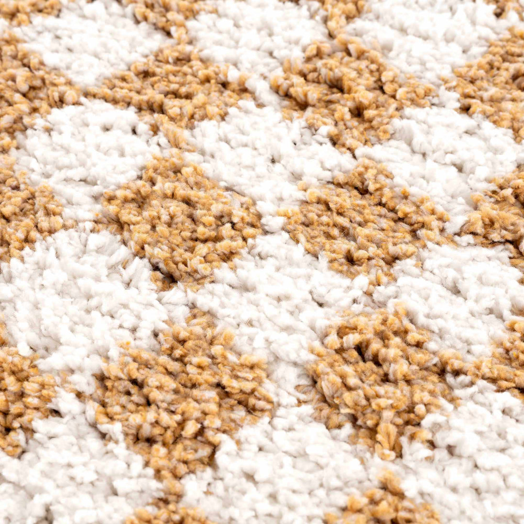 Modern Geometric checkered Plush Ivory Brown, White wool Area Rug - The Rug Decor