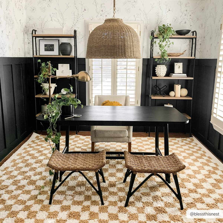 Modern Geometric checkered Plush Ivory Brown, White wool Area Rug - The Rug Decor