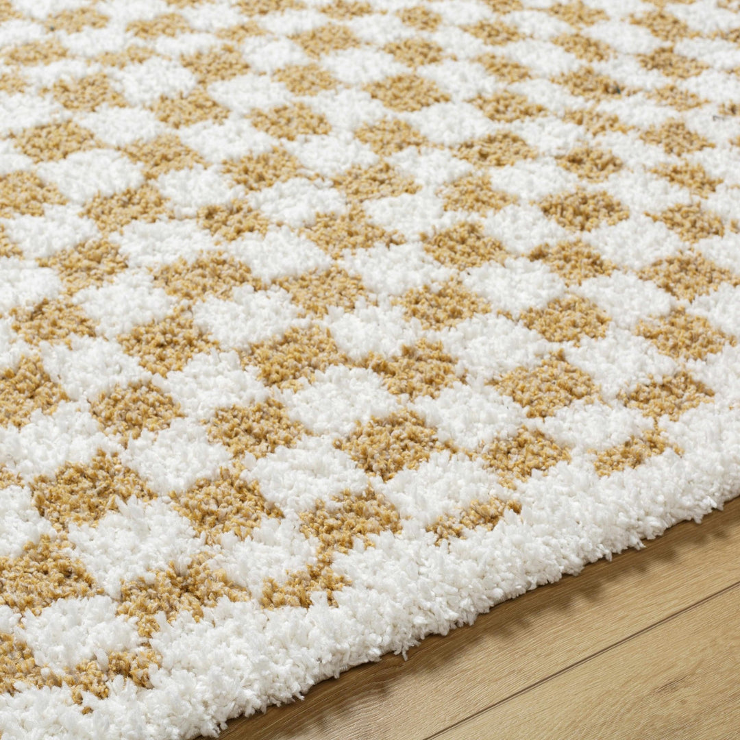 Modern Geometric checkered Plush Ivory Brown, White wool Area Rug - The Rug Decor
