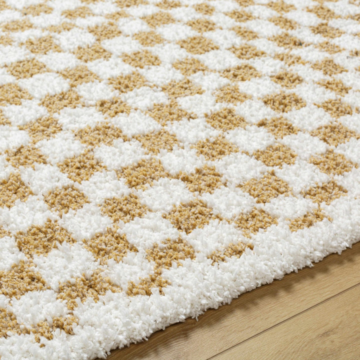 Modern Geometric checkered Plush Ivory Brown, White wool Area Rug - The Rug Decor