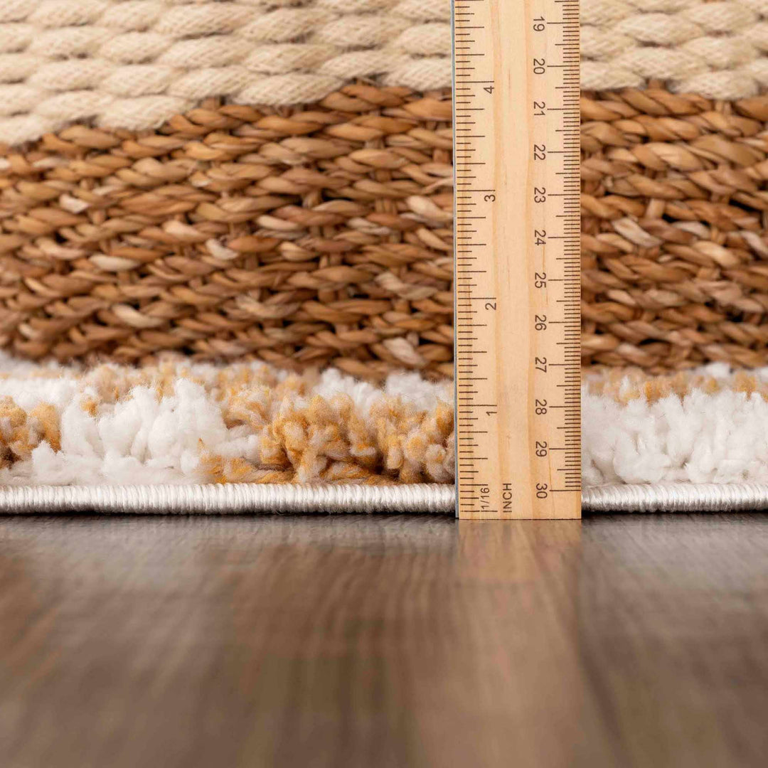 Modern Geometric checkered Plush Ivory Brown, White wool Area Rug - The Rug Decor
