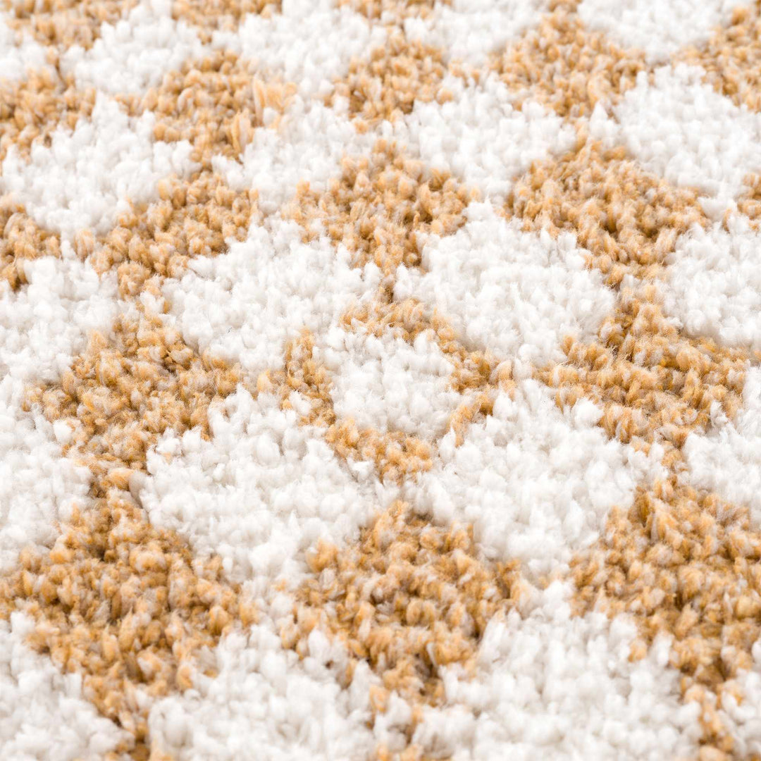 Modern Geometric checkered Plush Ivory Brown, White wool Area Rug - The Rug Decor
