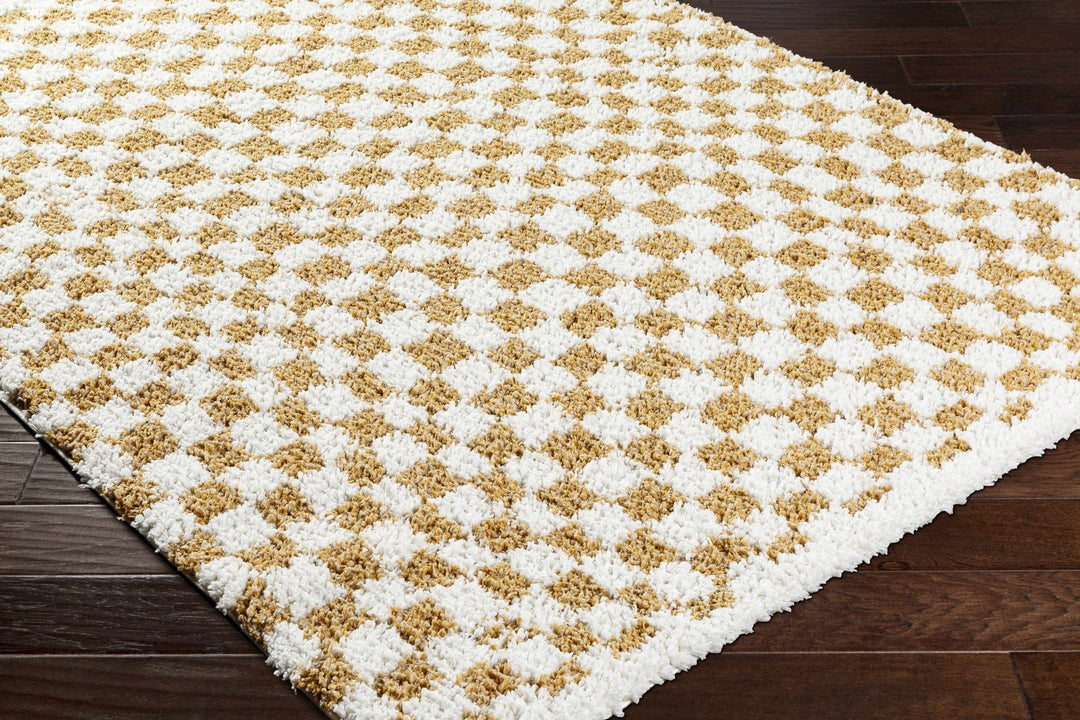 Modern Geometric checkered Plush Ivory Brown, White wool Area Rug - The Rug Decor