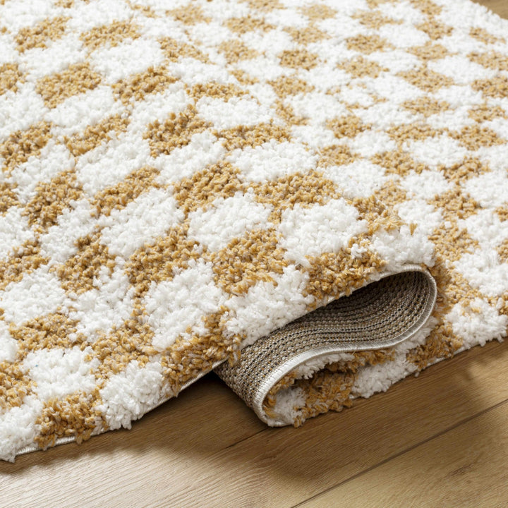 Modern Geometric checkered Plush Ivory Brown, White wool Area Rug - The Rug Decor