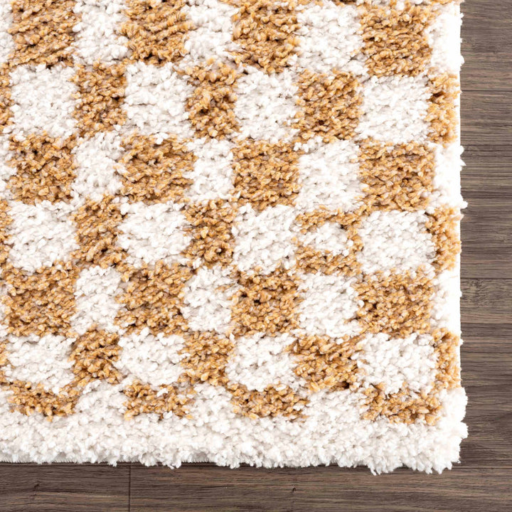 Modern Geometric checkered Plush Ivory Brown, White wool Area Rug - The Rug Decor