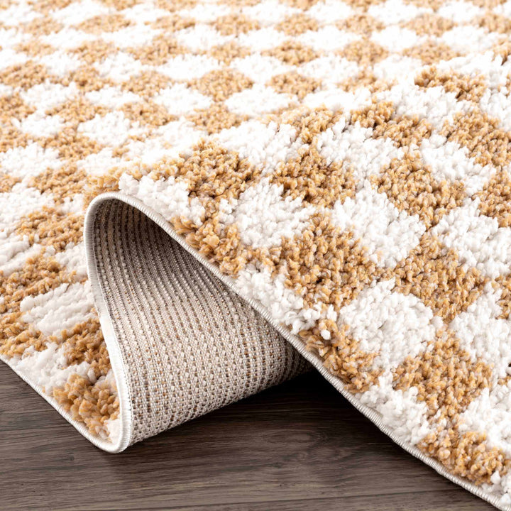 Modern Geometric checkered Plush Ivory Brown, White wool Area Rug - The Rug Decor