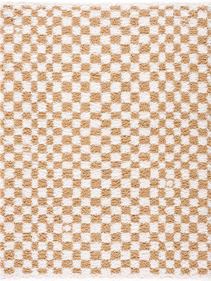 Modern Geometric checkered Plush Ivory Brown, White wool Area Rug - The Rug Decor