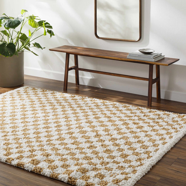Modern Geometric checkered Plush Ivory Brown, White wool Area Rug - The Rug Decor