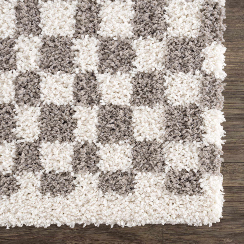 Modern Geometric Checkered plush White, Light Gray polyester area rug - The Rug Decor