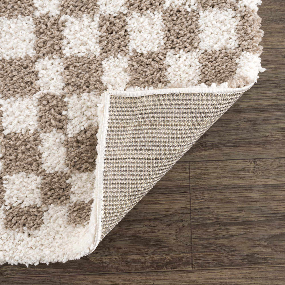 Modern Geometric Light brown and white Machine woven Plush wool area rug - The Rug Decor