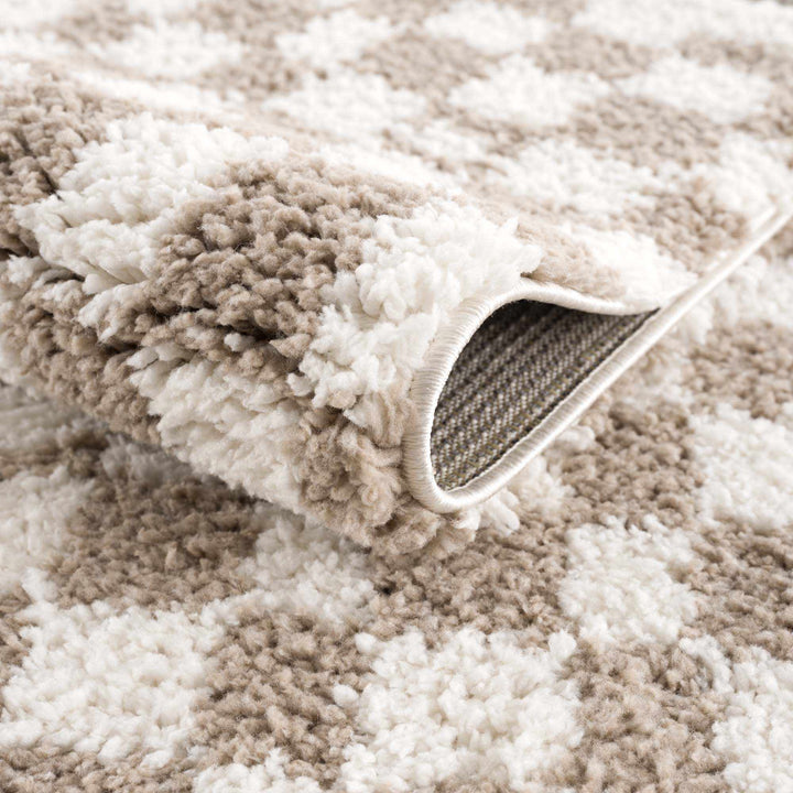 Modern Geometric Light brown and white Machine woven Plush wool area rug - The Rug Decor