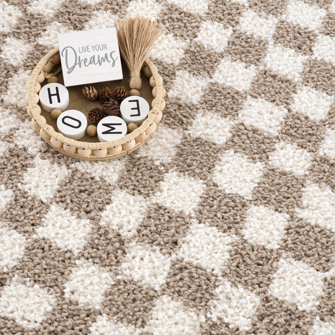 Modern Geometric Light brown and white Machine woven Plush wool area rug - The Rug Decor