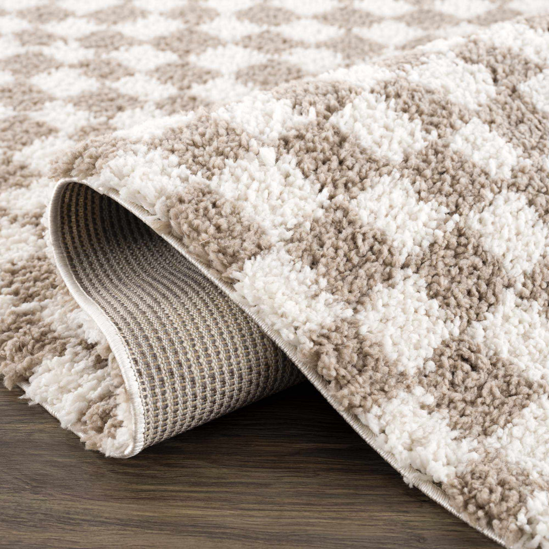 Modern Geometric Light brown and white Machine woven Plush wool area rug - The Rug Decor