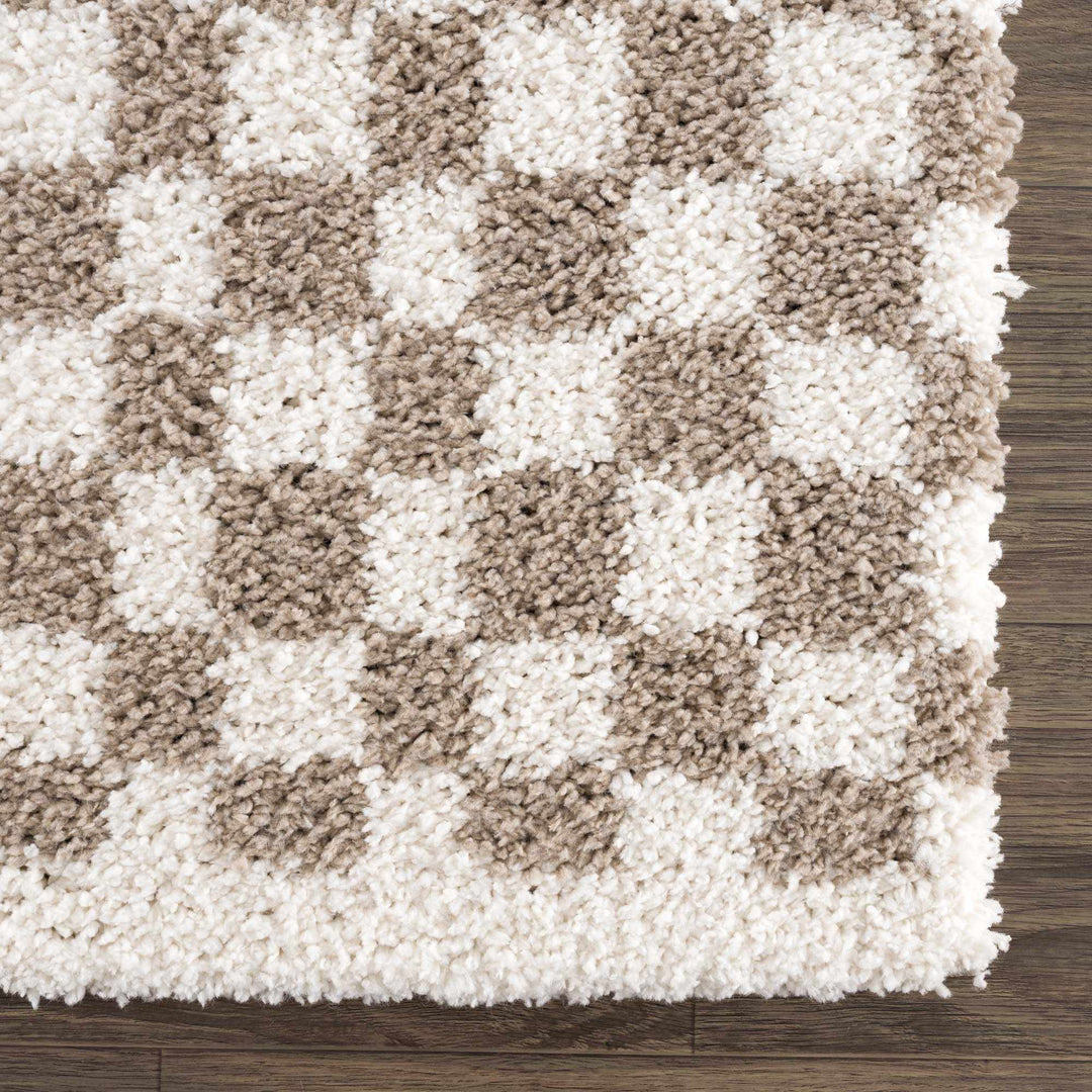 Modern Geometric Light brown and white Machine woven Plush wool area rug - The Rug Decor