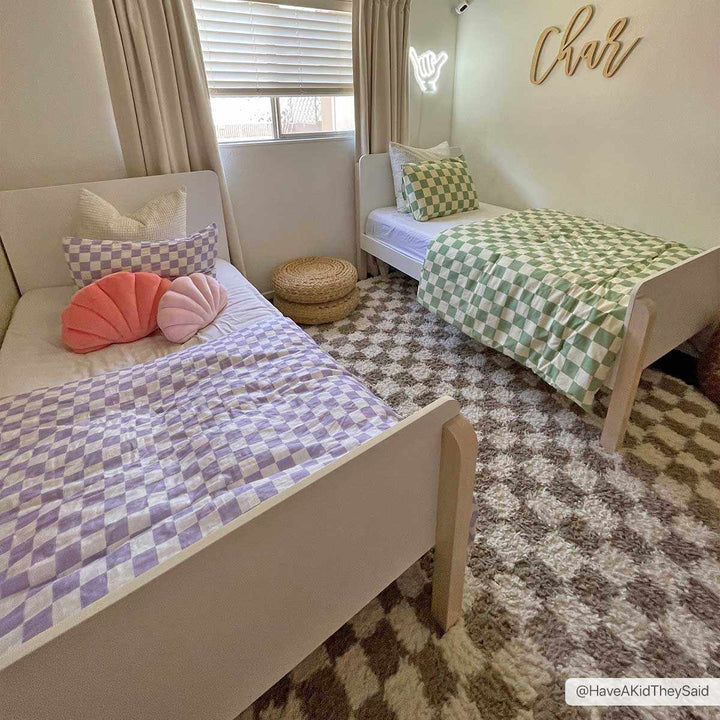 Modern Geometric Light brown and white Machine woven Plush wool area rug - The Rug Decor