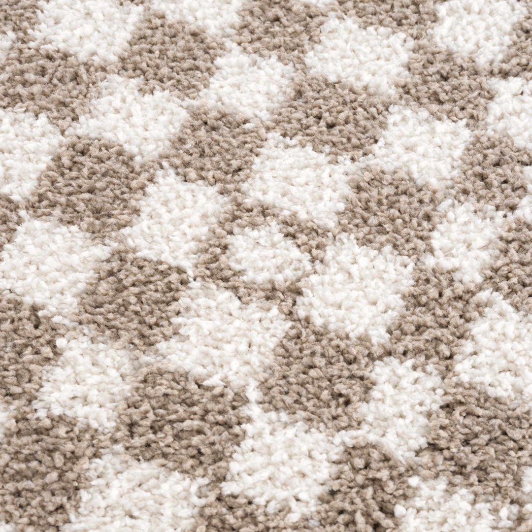 Modern Geometric Light brown and white Machine woven Plush wool area rug - The Rug Decor