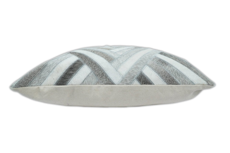 Modern Geometric Silver and Ivory Striped Genuine leather Pillow, Cushion | PL18 - The Rug Decor