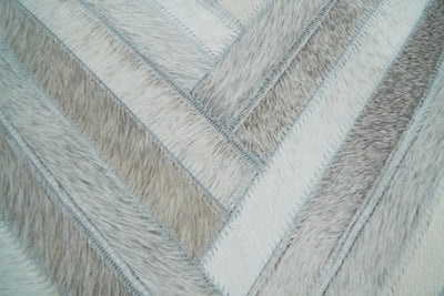 Modern Geometric Silver and Ivory Striped Genuine leather Pillow, Cushion | PL18 - The Rug Decor