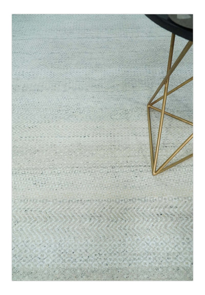 Modern Geometric Trellis Scandinavian 8x10 Hand Knotted Silver, Ivory and Gray Wool Area Rug | TRDCP955810 - The Rug Decor