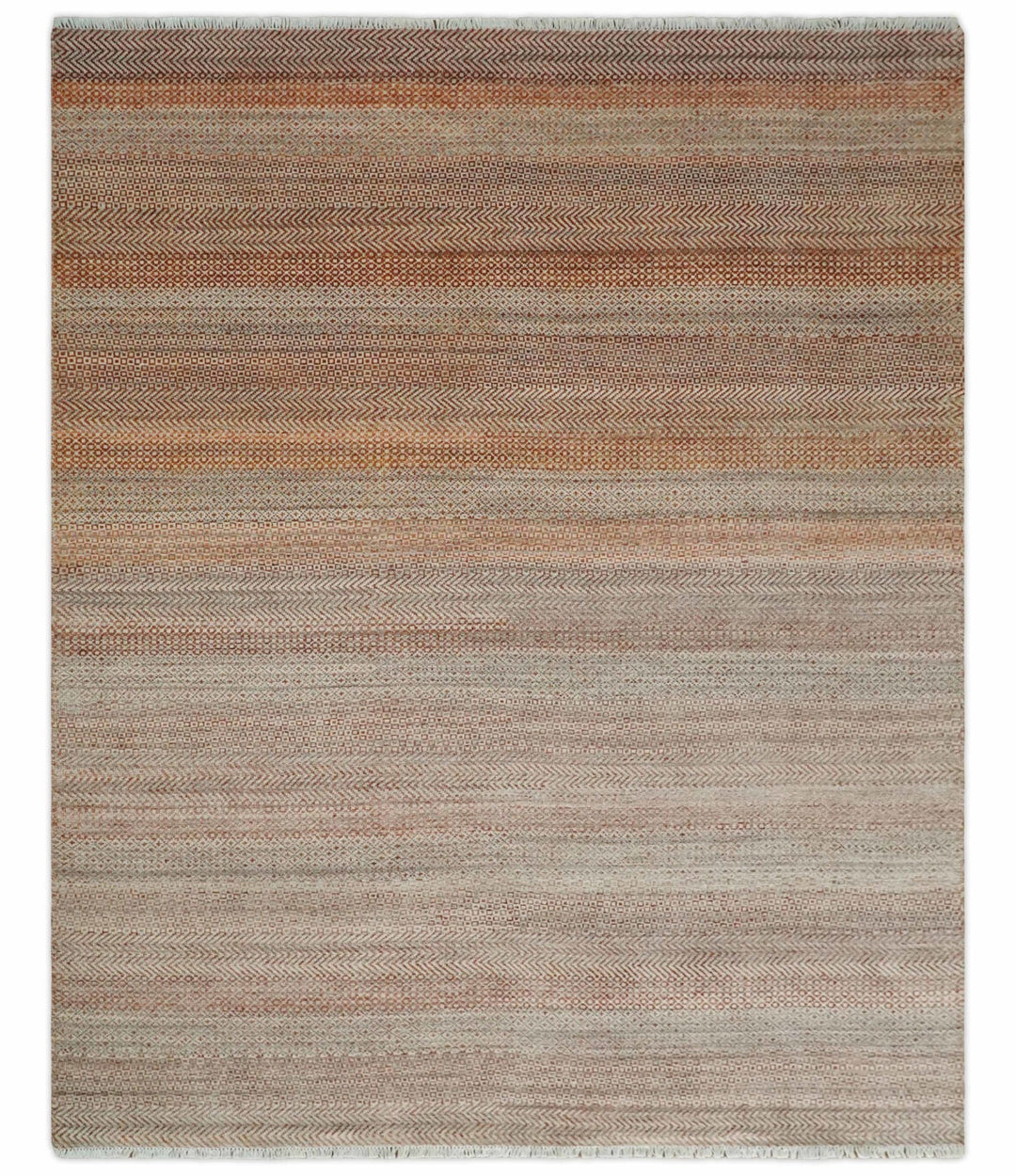 Modern Geometric Trellis Scandinavian Hand Knotted 8x10 Rust, Ivory and Gray Wool Area Rug | TRDCP940810 - The Rug Decor
