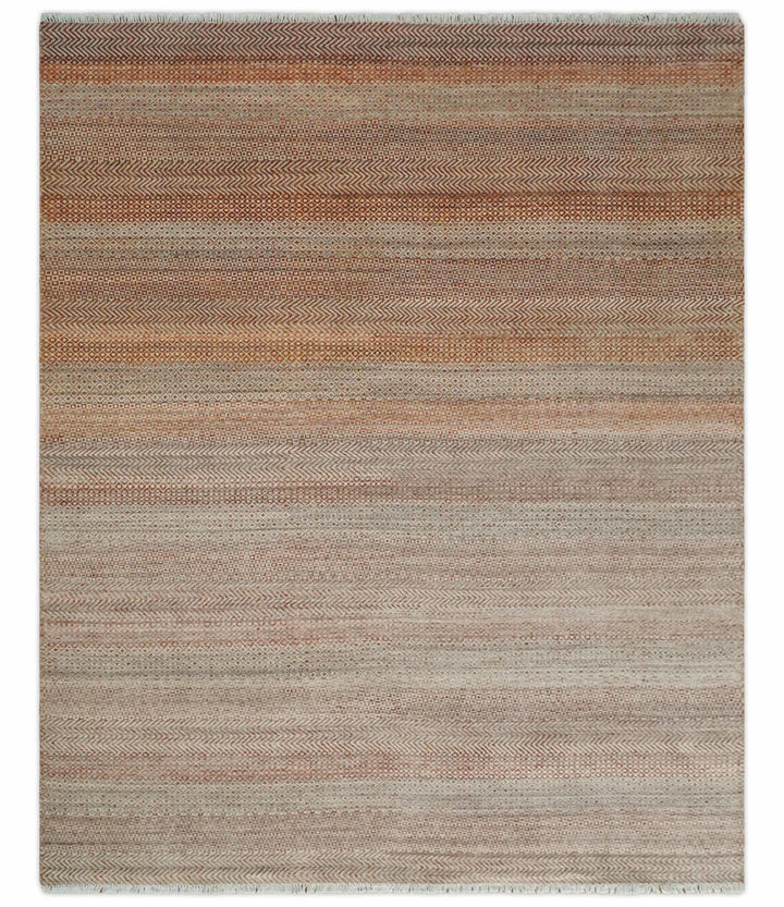 Modern Geometric Trellis Scandinavian Hand Knotted 8x10 Rust, Ivory and Gray Wool Area Rug | TRDCP940810 - The Rug Decor