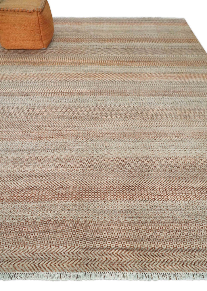 Modern Geometric Trellis Scandinavian Hand Knotted 8x10 Rust, Ivory and Gray Wool Area Rug | TRDCP940810 - The Rug Decor