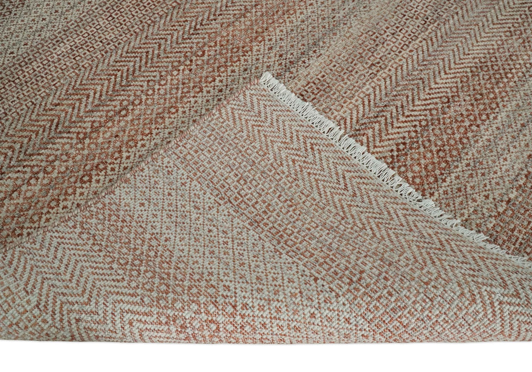 Modern Geometric Trellis Scandinavian Hand Knotted 8x10 Rust, Ivory and Gray Wool Area Rug | TRDCP940810 - The Rug Decor