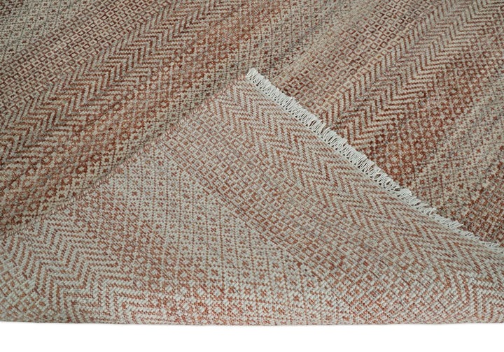 Modern Geometric Trellis Scandinavian Hand Knotted 8x10 Rust, Ivory and Gray Wool Area Rug | TRDCP940810 - The Rug Decor