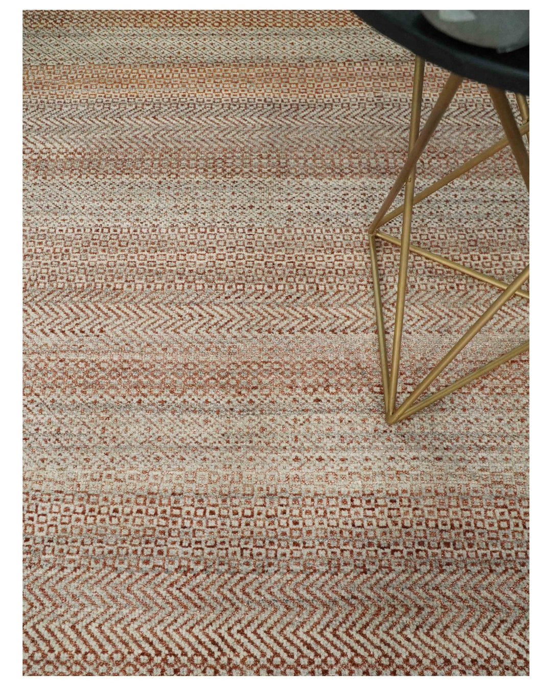 Modern Geometric Trellis Scandinavian Hand Knotted 8x10 Rust, Ivory and Gray Wool Area Rug | TRDCP940810 - The Rug Decor
