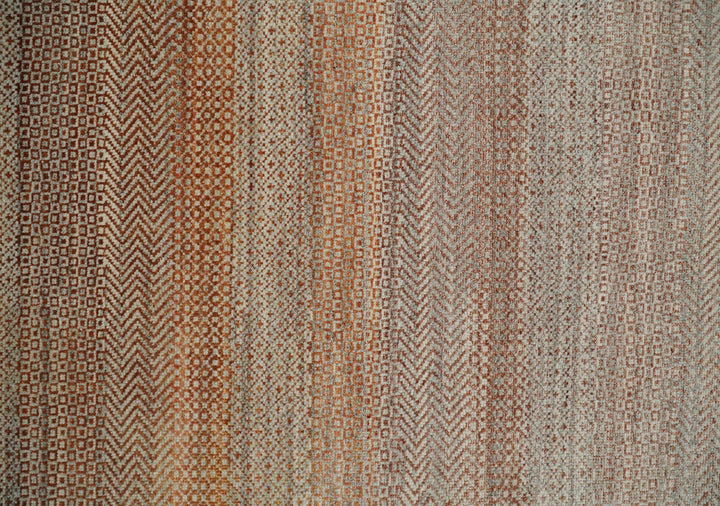 Modern Geometric Trellis Scandinavian Hand Knotted 8x10 Rust, Ivory and Gray Wool Area Rug | TRDCP940810 - The Rug Decor