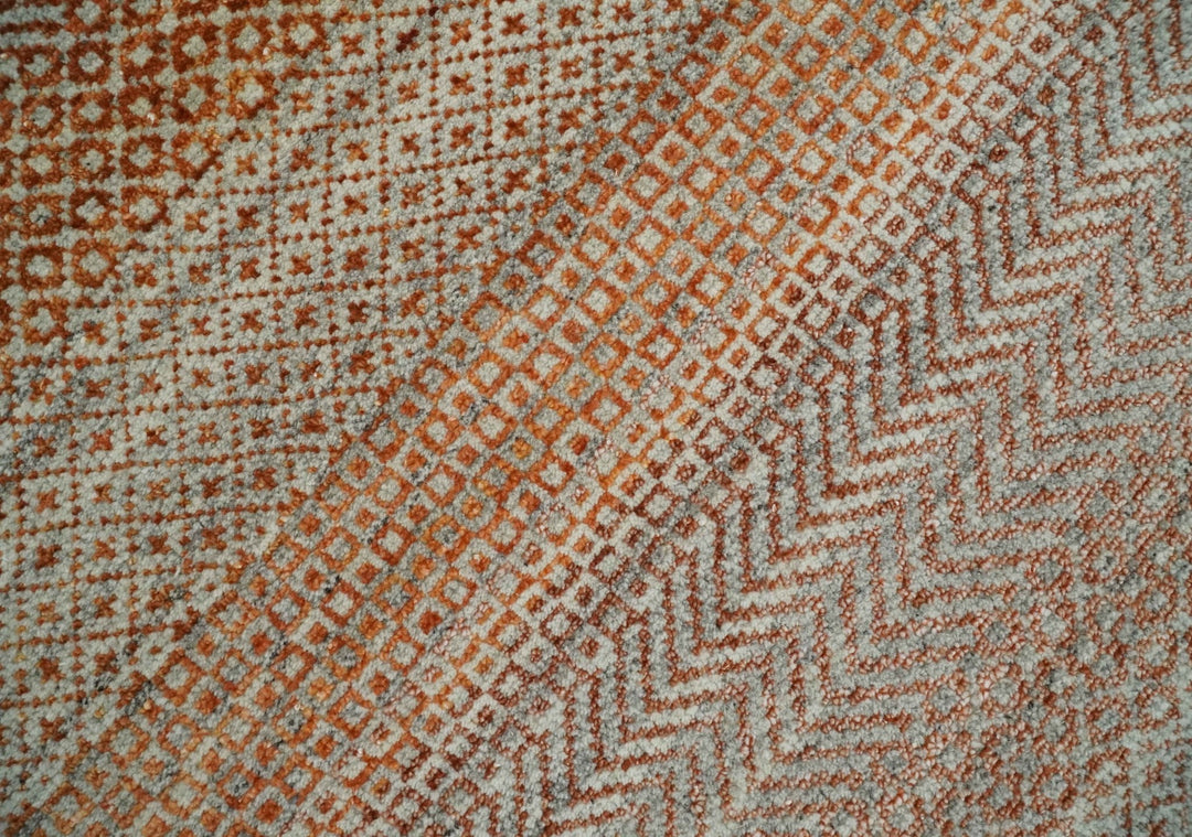 Modern Geometric Trellis Scandinavian Hand Knotted 8x10 Rust, Ivory and Gray Wool Area Rug | TRDCP940810 - The Rug Decor