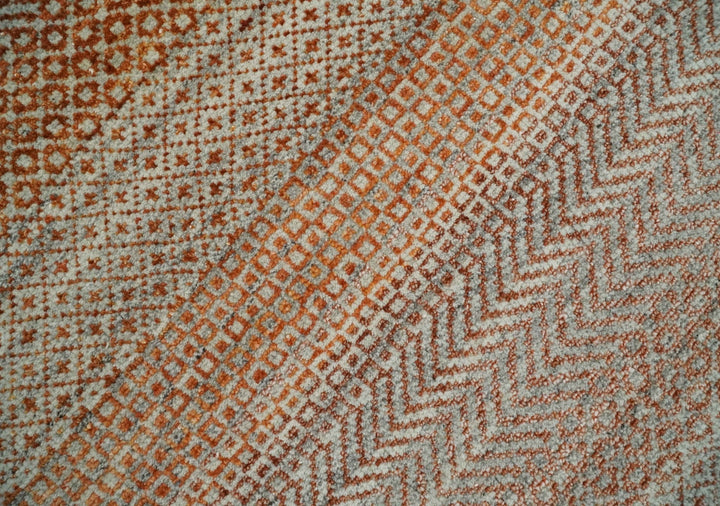 Modern Geometric Trellis Scandinavian Hand Knotted 8x10 Rust, Ivory and Gray Wool Area Rug | TRDCP940810 - The Rug Decor
