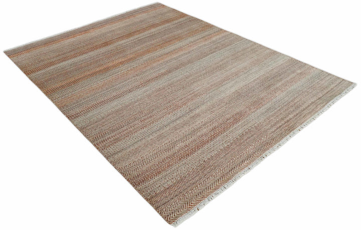 Modern Geometric Trellis Scandinavian Hand Knotted 8x10 Rust, Ivory and Gray Wool Area Rug | TRDCP940810 - The Rug Decor