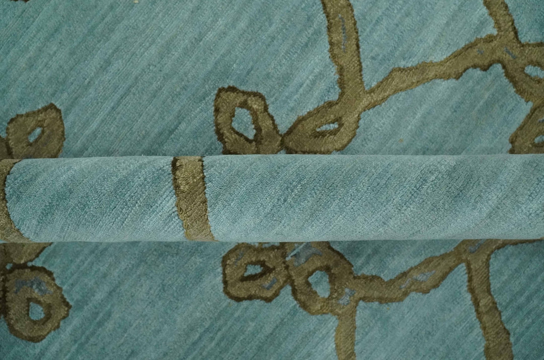 Modern Geometrical Aqua, Camel and Charcoal 6x9 Hand loom Wool and Art Silk Area Rug - The Rug Decor