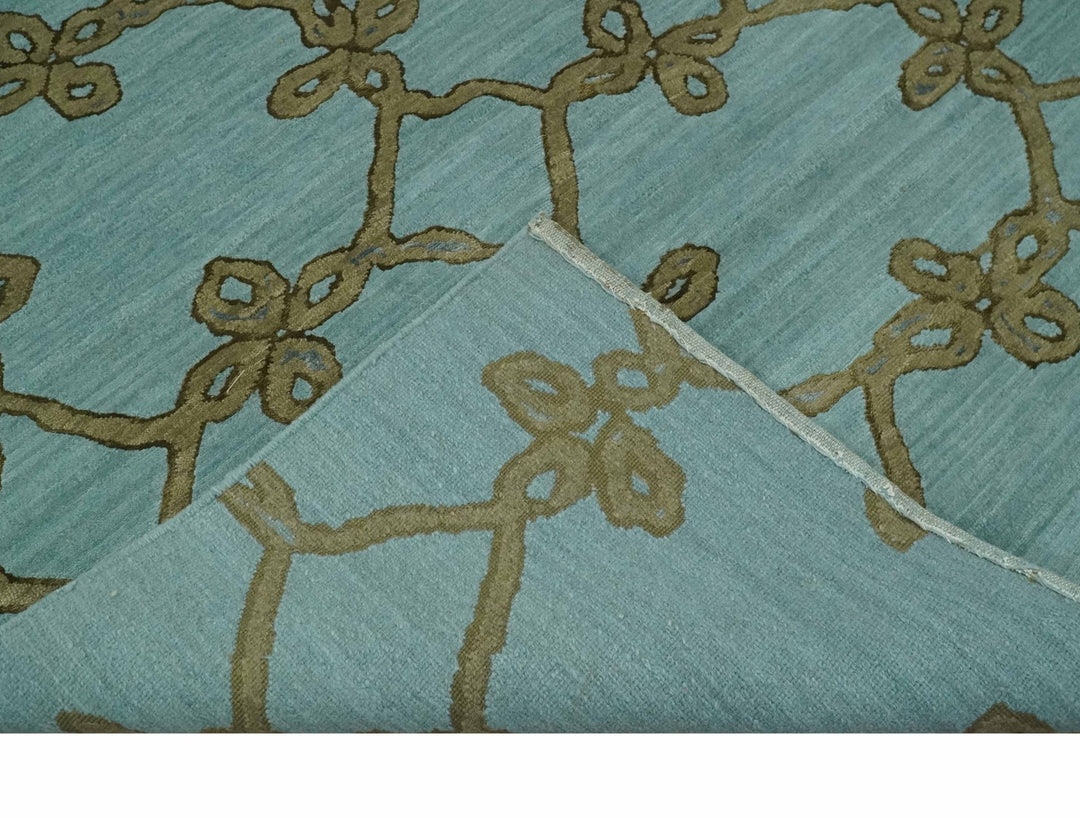Modern Geometrical Aqua, Camel and Charcoal 6x9 Hand loom Wool and Art Silk Area Rug - The Rug Decor